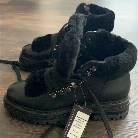 Elena Soriano Shoes - Beautiful trendy NWT black leather boots with fur